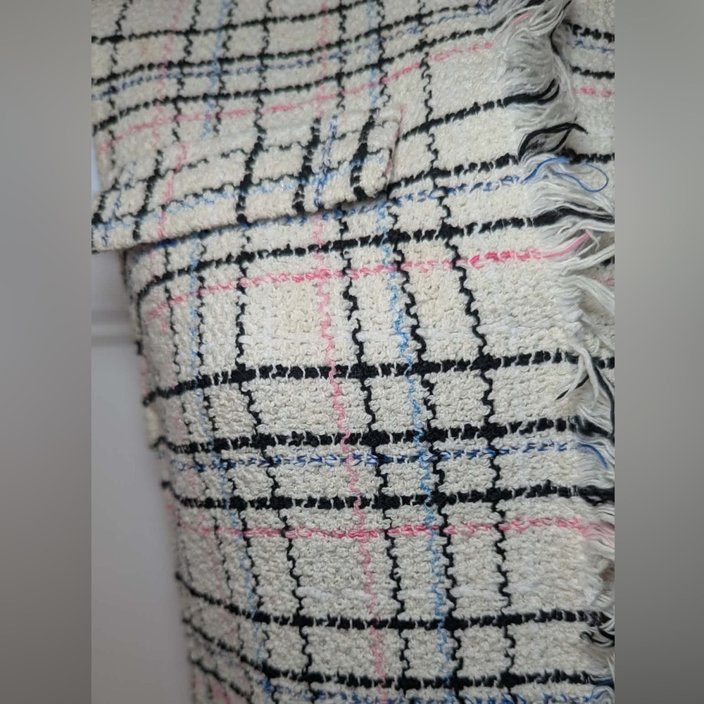 Maje Rianey Tweed Dress Size 34 Cream Plaid Fringe - Anthropologie dress - Picture 3 of 12